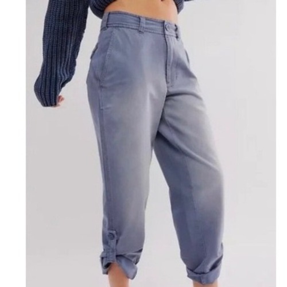 Free People Cleo Washed Chino Pants Gray Roll Tab Hem Size 6 Small